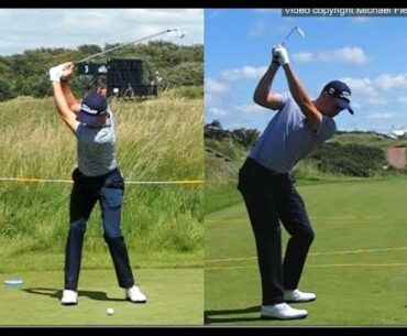 Justin Thomas golf swing - Long Iron (face-on & down-the-line), July 2017.