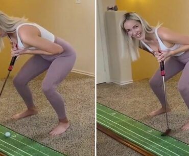 Golf beauty Paige Spiranac nails cleavage trick shot at home and insists 'there's no right or wrong