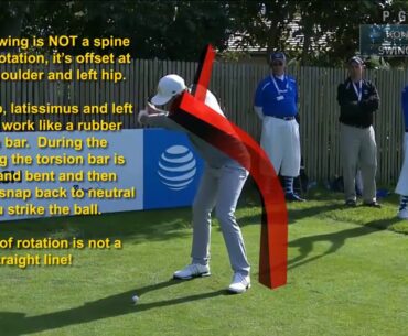 Torsion bar off-center rotation golf swing