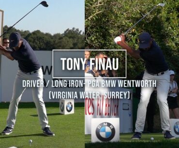 Tony Finau Golf Swing Driver & Long Iron (face-on) BMW PGA Wentworth (Surrey), September 2019.