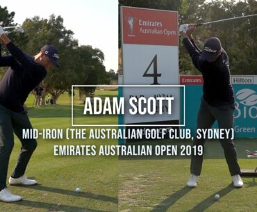 Adam Scott Golf Swing Mid-Iron (Face-on & DTL), Emirates Australian Open, Sydney, December 2019.