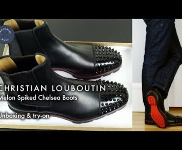 Christian Louboutin Men's Melon Spiked Chelsea Leather Boots: Unboxing & try-on