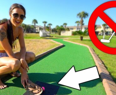 Mini Golf No Putter Challenge! - We Get A Hole In One!