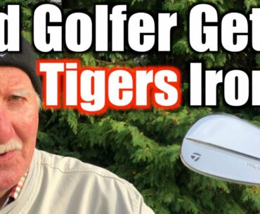 Amazing old golfer gets his hands on TIGER WOODS IRONS  !   WOW