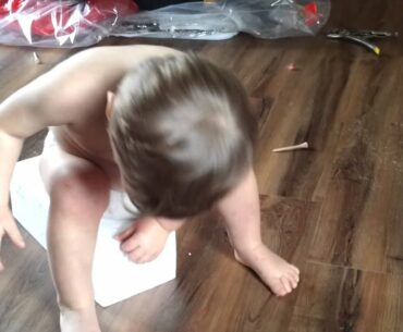 Lucas experimenting with golf tees and Styrofoam