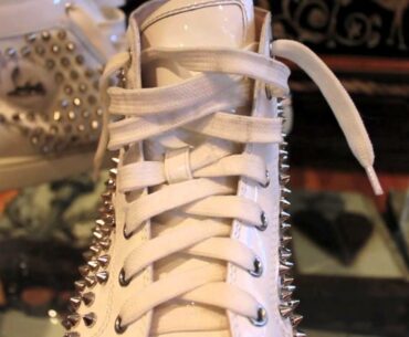 White Patent Leather Louboutin Spiked Sneakers