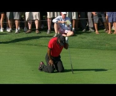 Tiger Woods drops to his knees in pain during final round of The Barclays