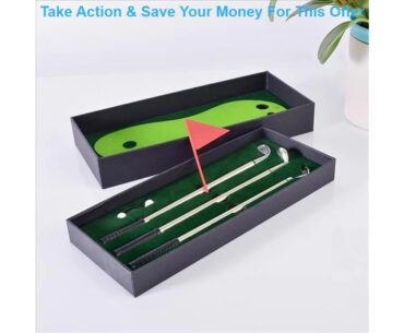 Top Golf Pen Set Desktop Goft Gift Mini Green Driving Range with Metal Golf Club Pens Balls and Fla