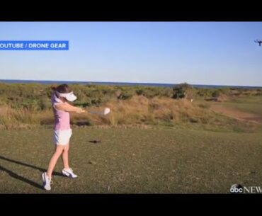 Girl Destroys Drone With Golf Ball