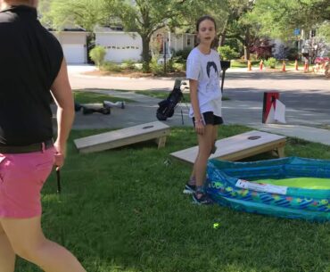 Practice chipping at home with your kids! Check out corn hole golf for the more experienced golfer!