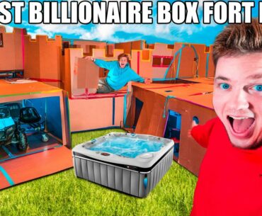 BIGGEST 24 HOUR BILLIONAIRE BOX FORT 4 STORY CHALLENGE! Elevator, Toys, Gaming Room, SPA & More!