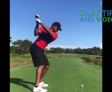 TIGER WOODS SLOW MOTION GOLF SWING FROM DOWN THE LINE 2018