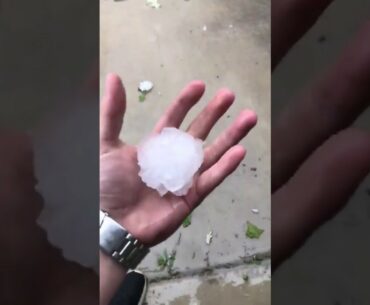 Guy Picks up Golf Ball Sized Hail During Heavy Storm