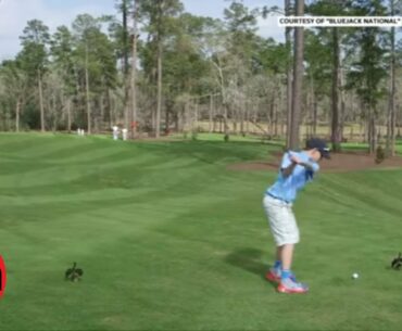 A brave boy hits a hole-in-one in front of Tiger Woods