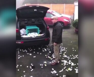 EPIC PRANK - BUCKET FULL OF GOLF BALLS SPILL OUT OF TRUNK