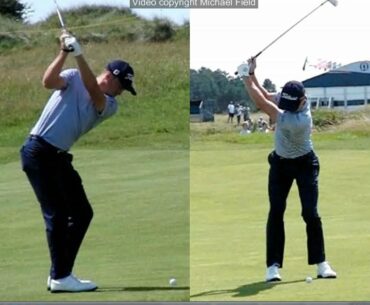 Justin Thomas golf swing short-Iron (face-on & down-the-line views), July 2017.