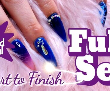 Detailed Prep & Full Set | Hybrid Nails |  POLYGEL & ACRYLICS | Blue Stiletto Nails & Chit-chat