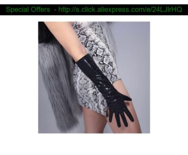 Get Women 44cm Genuine Leather Gloves  Lizard Skin Texture Print Bright Black Sheepskin Gloves 3-TB