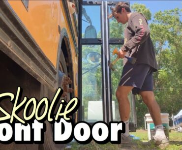 SKOOLIE HACK! Creating Front Door in School Bus Conversion | Tiny Home Sustainable Build Vlog