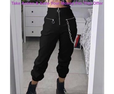 Deal Gothic harajuku zipper streetwear women casual harem pants with chain solid black pant cool fa