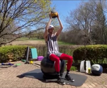 Single-Leg Balance on Stability Ball with Overhead Reach and Side Bends