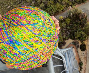 GIANT RUBBER BAND BALL 45m Drop Test! How High Will it Bounce?