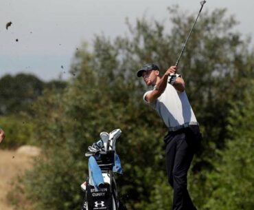 Steph Curry Hooks TERRIBLE Tee Shot into Golf Cart Cup Holder