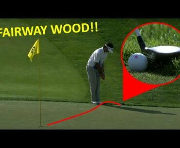 Bubba Watson utilizes fairway wood from fringe on No. 18 at the Memorial!!