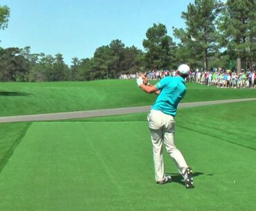 Rickie Fowler,Phil Mickleson,Dustin Johnson and Matt Kuchar tee off at 15th Augusta National 2013.