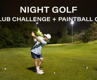 NIGHT GOLF | 3 CLUB CHALLENGE W/ A PAINTBALL GUN | GOLF COURSE WITH STADIUM LIGHTS