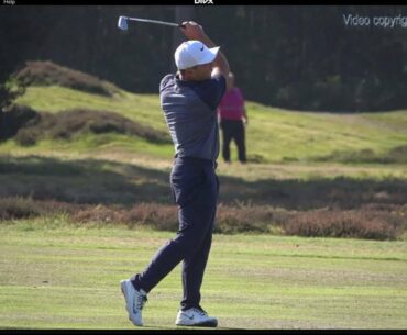 Francesco Molinari golf swing mid-Iron (face-on view), Sky Sports British Masters, October 2018.