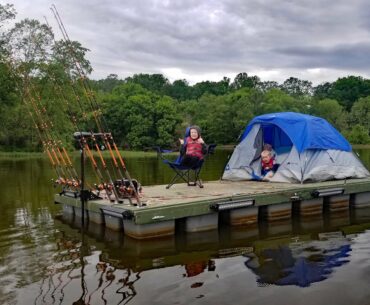 Catfishing & Camping on Floating Fishing Dock - Cheap Fishing Boat