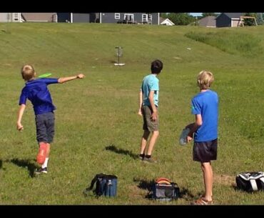 Neighborhood 5th Graders Practicing Disc Golf