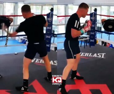 Saul Alvarez In Camp Ripping Punches At The Wheel Shield Shaking Coach's Body