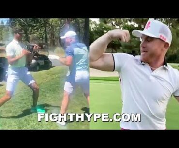 CANELO SQUARES OFF WITH STEPH CURRY; SHOWS HIM HAND SPEED & FLEXES ON THE GOLF COURSE