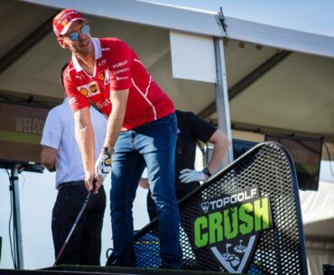 F1 2017 US GP | Sebastian Vettel hitting golf balls at a Shell event