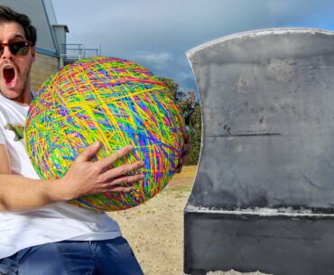 GIANT RUBBER BAND BALL Vs. GIANT AXE (Must See Slow Mo!!)