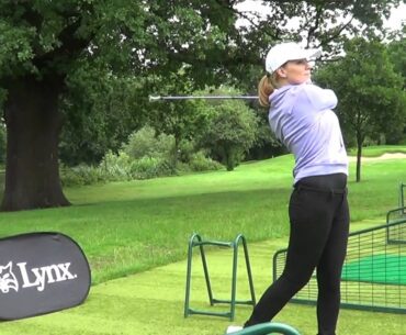 Sarah Jane Mee's first ever golf lesson using Lynx Ladies Crystal Clubs.