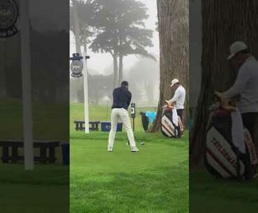 Rory Mcilroy golf swing driver from behind cranking it at the 2020 PGA Harding Park