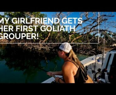 MY GIRLFRIEND CATCHES A GOLIATH GROUPER!  At the sandbar in Keywest, Florida