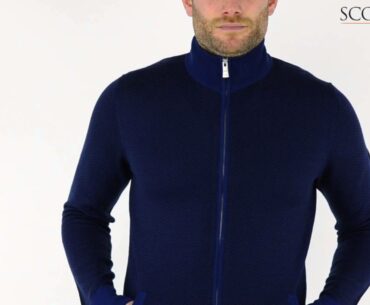 J Lindeberg Laurent AC Merino Full Zip Navy Herringbone