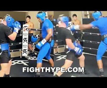 CANELO SPARRING HEAVYWEIGHT; TRADING BLOWS WITH FRANK SANCHEZ AS RYAN GARCIA WATCHES IN AWE