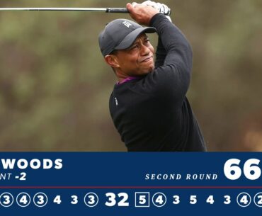 Tiger Woods rebounds from a rough start and shoots a 66 in Round Two at the Zozo Championship