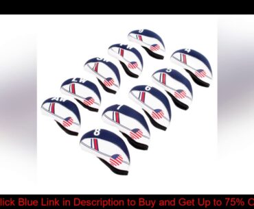 Golf Club Iron Head Covers 10 Pcs Neoprene Golf Headcovers Set Protector (White With Blue US Flag)