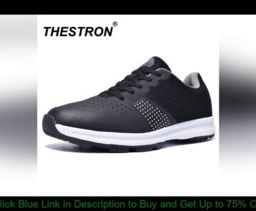 Thestron Men Golf Shoes Comfortable Breathable Men's Waterproof Golf Training Sneakers Black Gray A