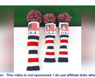 3Pcs/Set Golf Club Driver 3 5 Wood Head Covers Driver and Fairway Knit USA Flag Pom Classic Long Ne