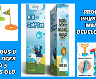 Kids Golf Clubs Set Golf Toy with 1 Golf Cart, 3 Golf Clubs, 2 Practice Holes, 2 Golf Tees, 6 Balls