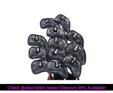 Best NEW Champkey Black Silver Skull Golf Iron Head Cover Pack of 12pcs Premium Polyurethane Plus M