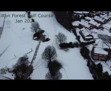 Flyover Kilton Forest Golf Course, with snow on ground, Worksop Jan 2021