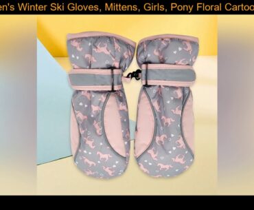 Children's Winter Ski Gloves, Mittens, Girls, Pony Floral Cartoon, Waterproof, Non-slip, And Warm 2